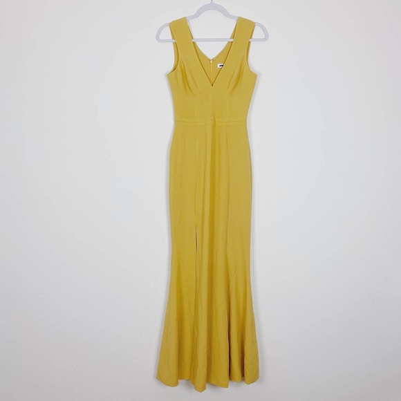 NEW Dress the Population Canary Yellow Sandra Crepe Mermaid Gown Maxi Dress - Picture 2 of 7